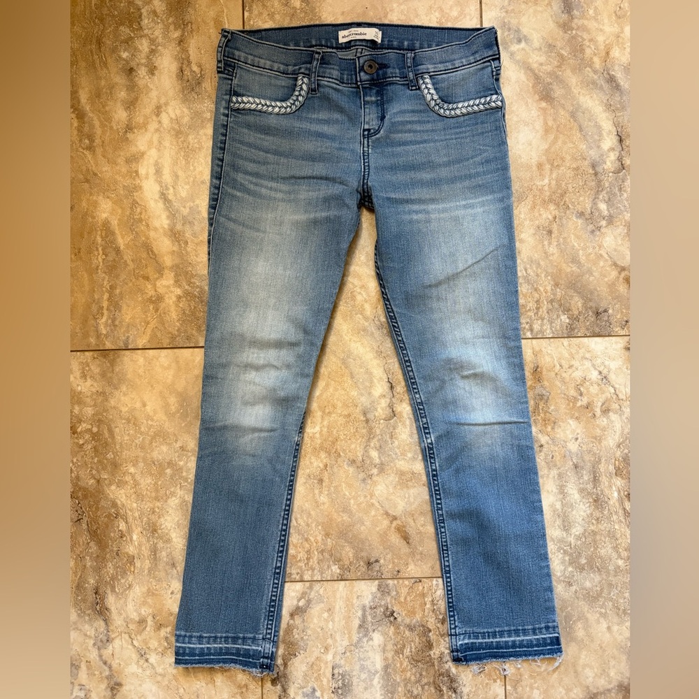 Abercrombie Kids Girls Distressed Jeans Braided Trim Pockets Size 16